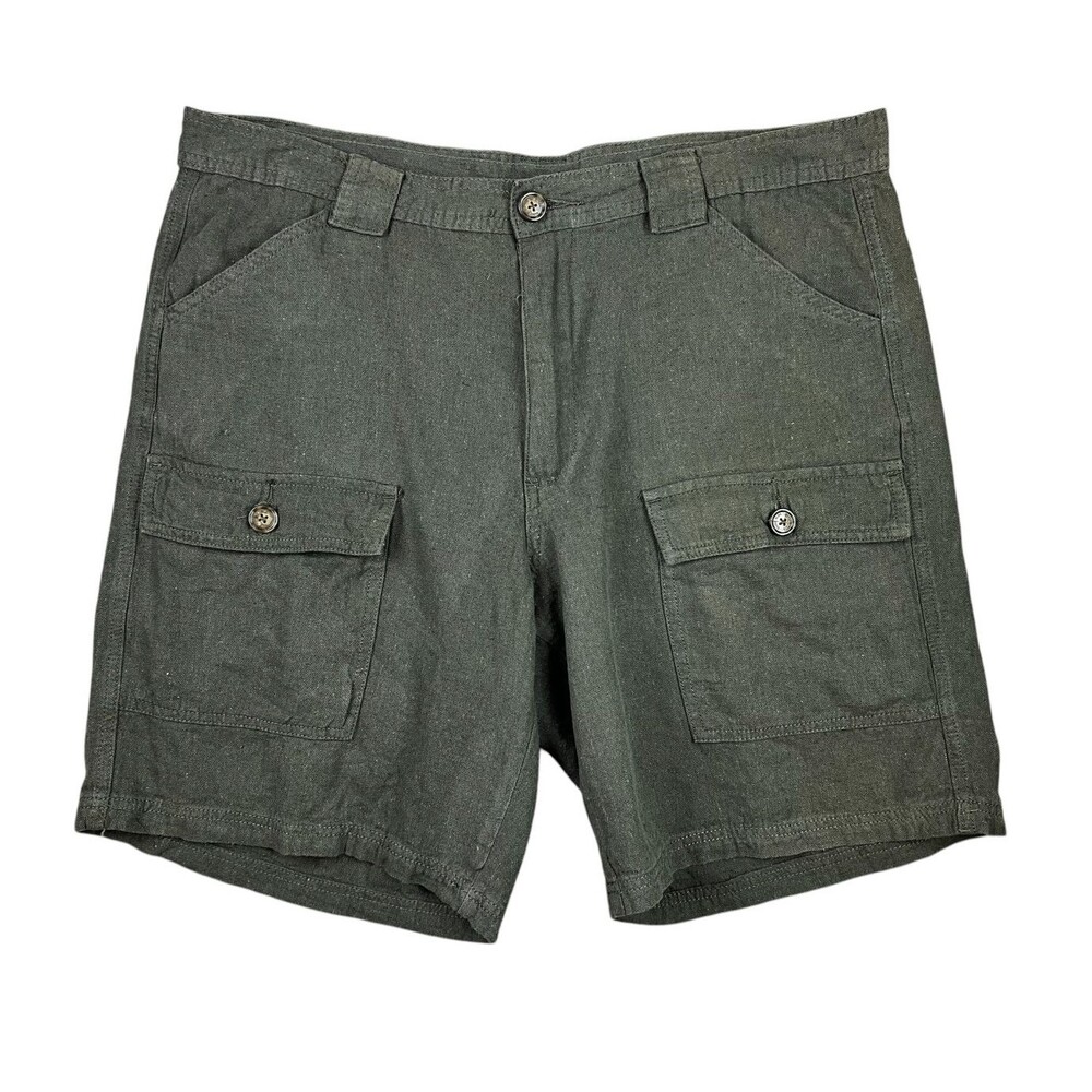 Tasso Elba Men's Green Linen Blend Cargo Shorts Size 36 Vacation Resortwear